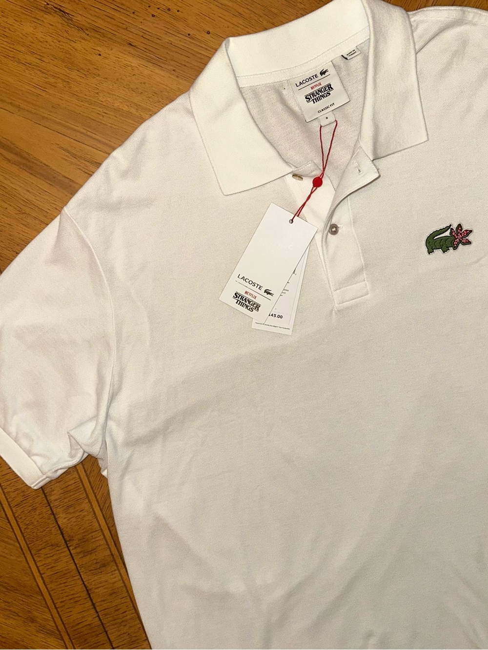 Lacoste x Netflix Stranger Things Polo Men’s 8 3XL White Demogorgon Logo READ!